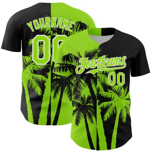 Custom Black Neon Green-White Hawaii Palm Trees Tropical Coconut Authentic Baseball Jersey