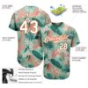 Custom Teal White-Orange 3D Pattern Design Hawaii Palm Leaves And Flowers Authentic Baseball Jersey