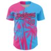 Custom Sky Blue Pink-Black Hawaii Palm Trees Tropical Coconut Authentic Baseball Jersey