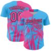 Custom Sky Blue Pink-Black Hawaii Palm Trees Tropical Coconut Authentic Baseball Jersey
