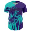 Custom Purple Aqua-Black Hawaii Palm Trees Tropical Coconut Authentic Baseball Jersey