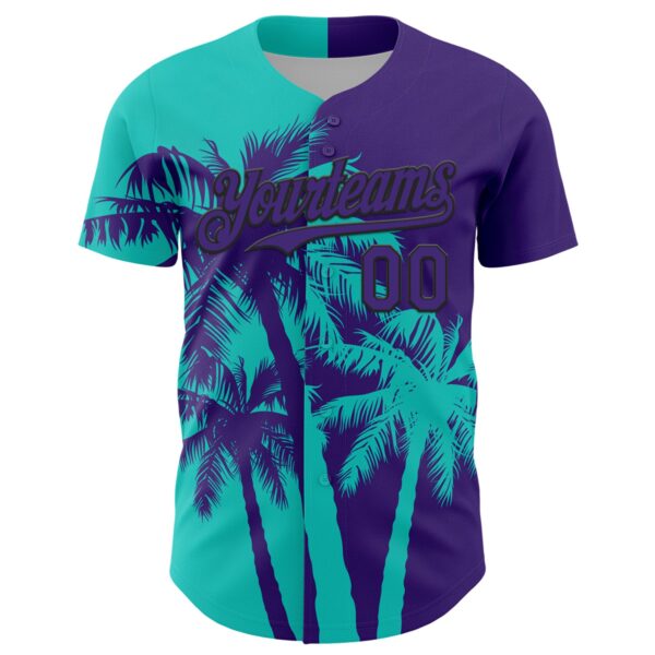 Custom Purple Aqua-Black Hawaii Palm Trees Tropical Coconut Authentic Baseball Jersey