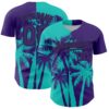 Custom Purple Aqua-Black Hawaii Palm Trees Tropical Coconut Authentic Baseball Jersey
