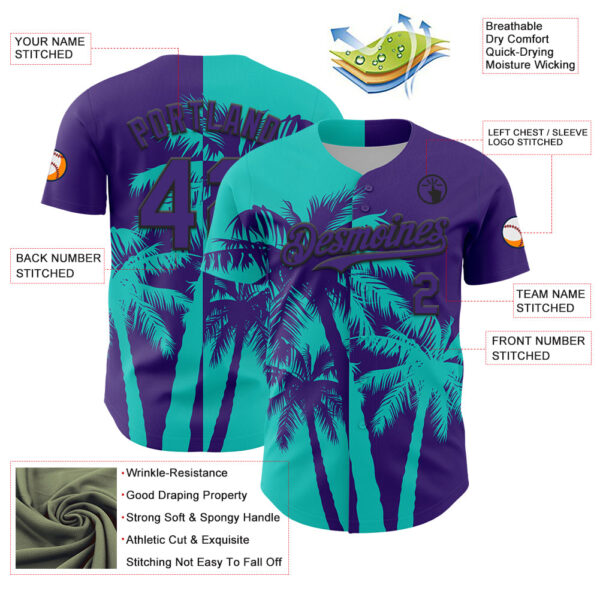 Custom Purple Aqua-Black Hawaii Palm Trees Tropical Coconut Authentic Baseball Jersey