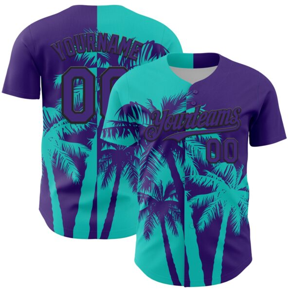 Custom Purple Aqua-Black Hawaii Palm Trees Tropical Coconut Authentic Baseball Jersey