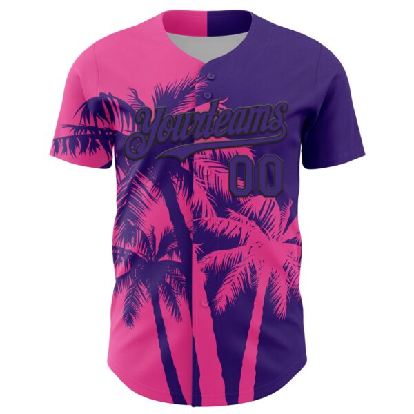 Custom Purple Pink-Black Hawaii Palm Trees Tropical Coconut Authentic Baseball Jersey