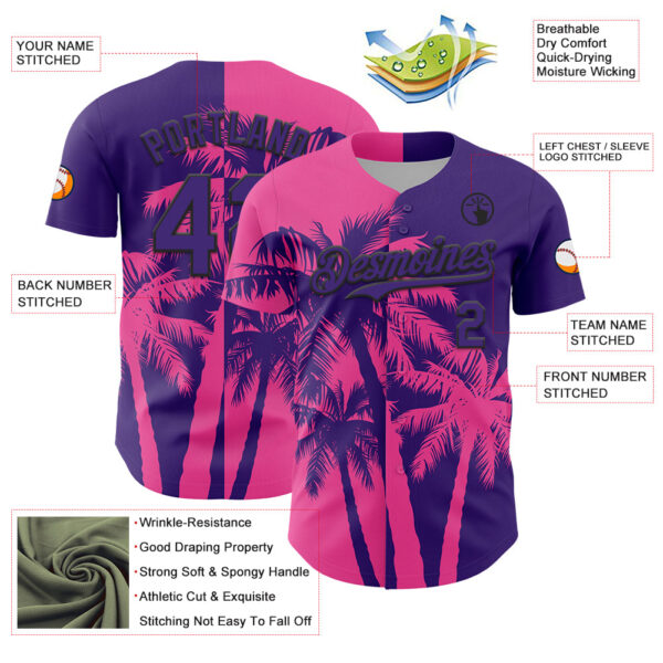 Custom Purple Pink-Black Hawaii Palm Trees Tropical Coconut Authentic Baseball Jersey