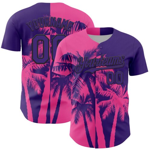Custom Purple Pink-Black Hawaii Palm Trees Tropical Coconut Authentic Baseball Jersey