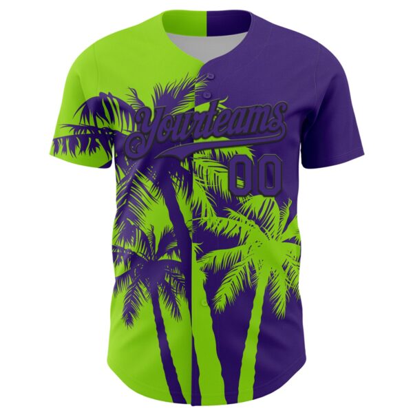 Custom Purple Neon Green-Black Hawaii Palm Trees Tropical Coconut Authentic Baseball Jersey