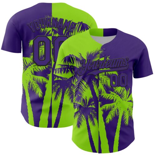 Custom Purple Neon Green-Black Hawaii Palm Trees Tropical Coconut Authentic Baseball Jersey