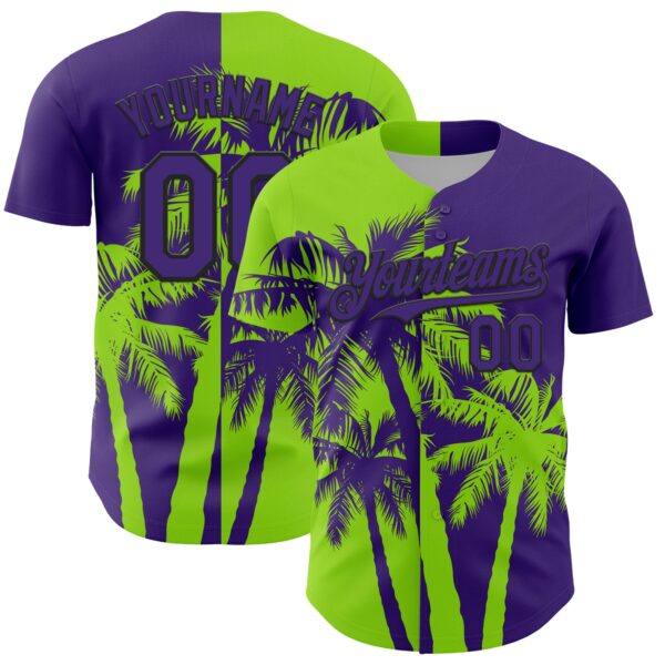 Custom Purple Neon Green-Black Hawaii Palm Trees Tropical Coconut Authentic Baseball Jersey