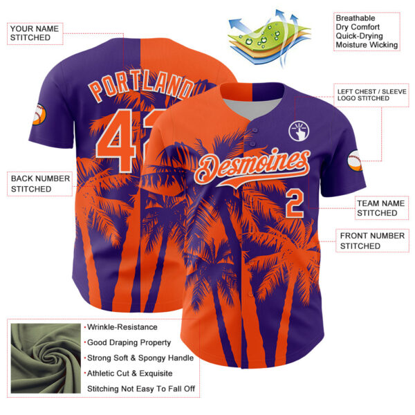 Custom Purple Orange-White Hawaii Palm Trees Tropical Coconut Authentic Baseball Jersey