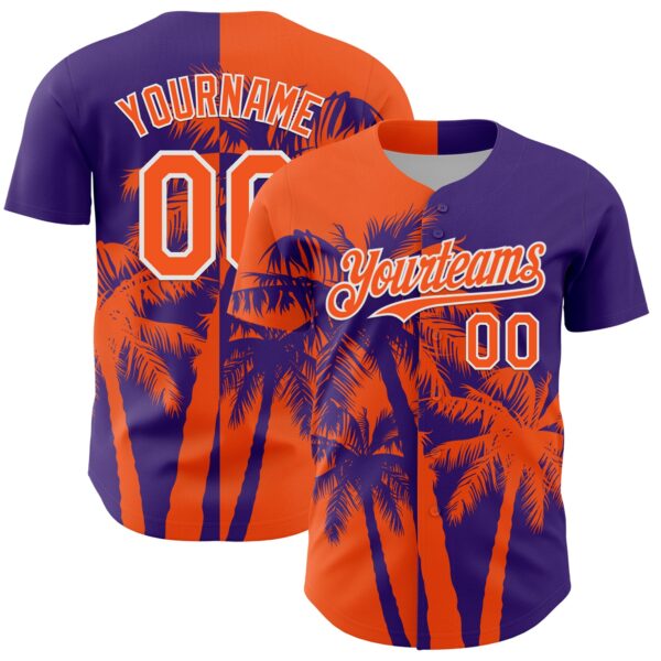 Custom Purple Orange-White Hawaii Palm Trees Tropical Coconut Authentic Baseball Jersey