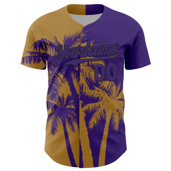 Custom Purple Old Gold-Black Hawaii Palm Trees Tropical Coconut Authentic Baseball Jersey