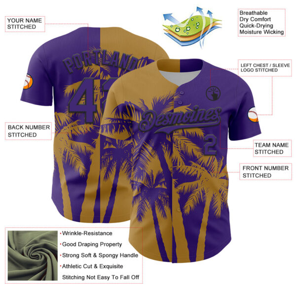 Custom Purple Old Gold-Black Hawaii Palm Trees Tropical Coconut Authentic Baseball Jersey