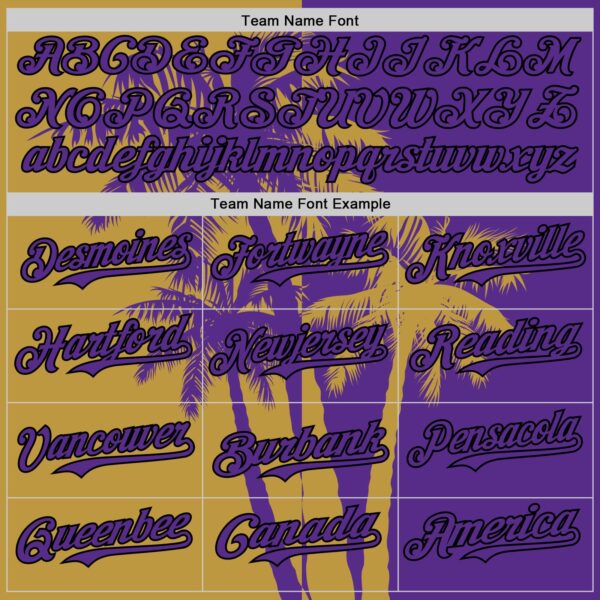 Custom Purple Old Gold-Black Hawaii Palm Trees Tropical Coconut Authentic Baseball Jersey