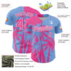 Custom Light Blue Pink-White Hawaii Palm Trees Tropical Coconut Authentic Baseball Jersey