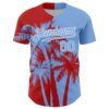 Custom Light Blue Red-White Hawaii Palm Trees Tropical Coconut Authentic Baseball Jersey