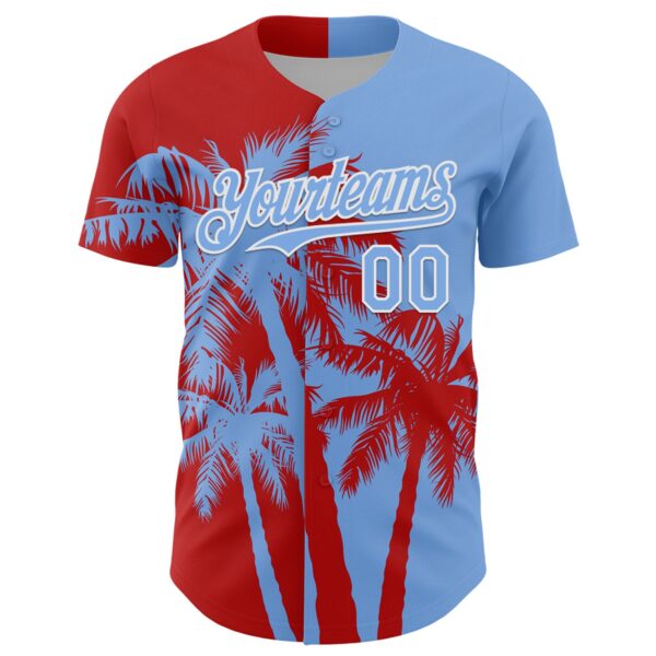 Custom Light Blue Red-White Hawaii Palm Trees Tropical Coconut Authentic Baseball Jersey