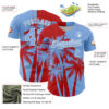 Custom Light Blue Red-White Hawaii Palm Trees Tropical Coconut Authentic Baseball Jersey