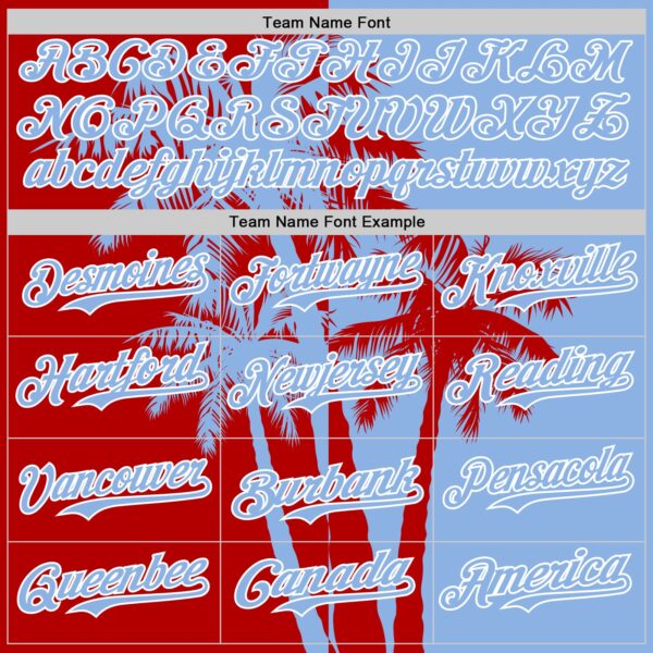 Custom Light Blue Red-White Hawaii Palm Trees Tropical Coconut Authentic Baseball Jersey
