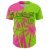 Custom Neon Green Pink-Black Hawaii Palm Trees Tropical Coconut Authentic Baseball Jersey