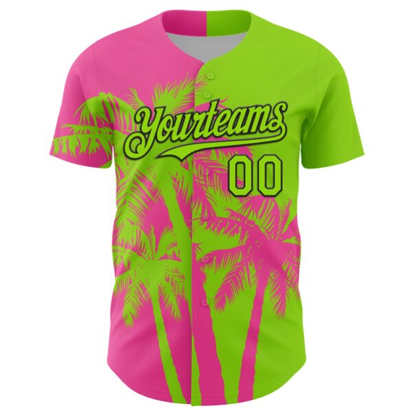 Custom Neon Green Pink-Black Hawaii Palm Trees Tropical Coconut Authentic Baseball Jersey