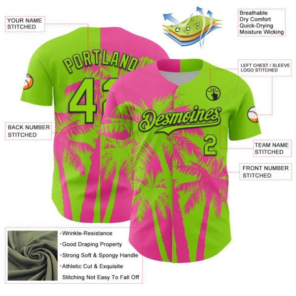 Custom Neon Green Pink-Black Hawaii Palm Trees Tropical Coconut Authentic Baseball Jersey