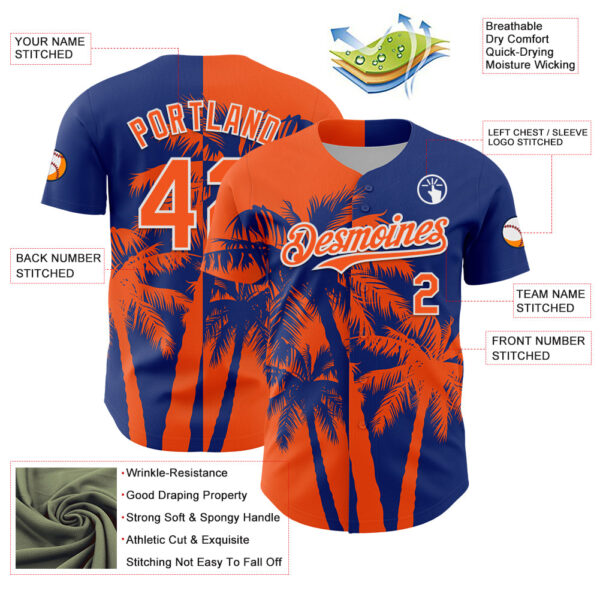Custom Royal Orange-White Hawaii Palm Trees Tropical Coconut Authentic Baseball Jersey