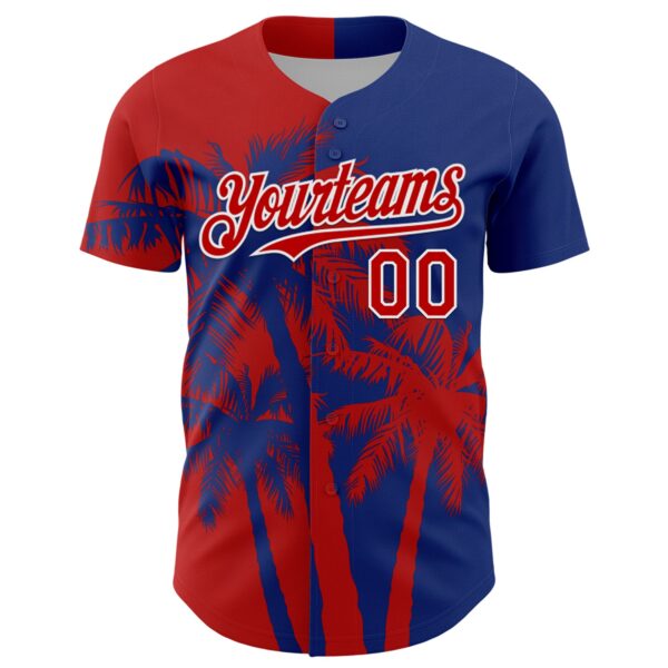 Custom Royal Red-White Hawaii Palm Trees Tropical Coconut Authentic Baseball Jersey