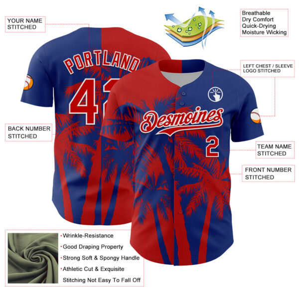 Custom Royal Red-White Hawaii Palm Trees Tropical Coconut Authentic Baseball Jersey
