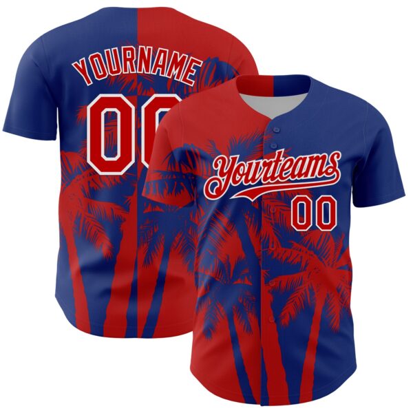 Custom Royal Red-White Hawaii Palm Trees Tropical Coconut Authentic Baseball Jersey