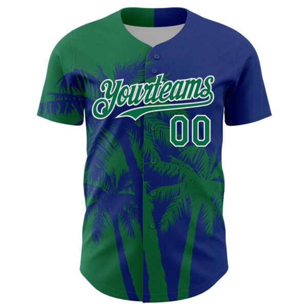 Custom Royal Kelly Green-White Hawaii Palm Trees Tropical Coconut Authentic Baseball Jersey
