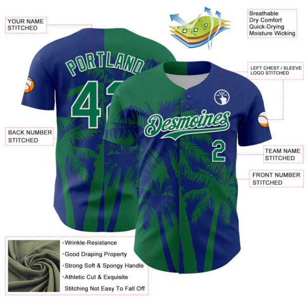 Custom Royal Kelly Green-White Hawaii Palm Trees Tropical Coconut Authentic Baseball Jersey