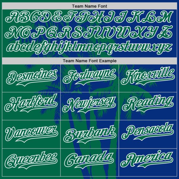 Custom Royal Kelly Green-White Hawaii Palm Trees Tropical Coconut Authentic Baseball Jersey