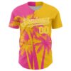 Custom Yellow Pink-White Hawaii Palm Trees Tropical Coconut Authentic Baseball Jersey