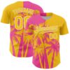 Custom Yellow Pink-White Hawaii Palm Trees Tropical Coconut Authentic Baseball Jersey
