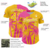 Custom Yellow Pink-White Hawaii Palm Trees Tropical Coconut Authentic Baseball Jersey