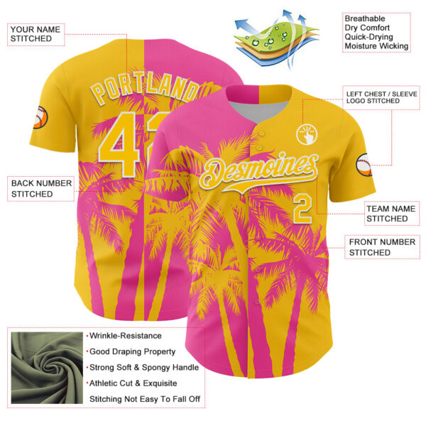 Custom Yellow Pink-White Hawaii Palm Trees Tropical Coconut Authentic Baseball Jersey