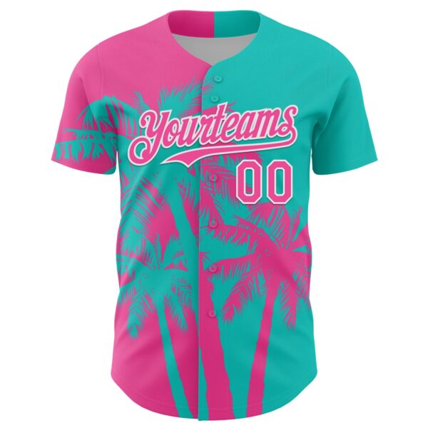 Custom Aqua Pink-White Hawaii Palm Trees Tropical Coconut Authentic Baseball Jersey