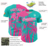 Custom Aqua Pink-White Hawaii Palm Trees Tropical Coconut Authentic Baseball Jersey