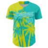 Custom Aqua Neon Yellow-White Hawaii Palm Trees Tropical Coconut Authentic Baseball Jersey