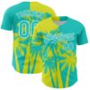 Custom Aqua Neon Yellow-White Hawaii Palm Trees Tropical Coconut Authentic Baseball Jersey