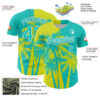 Custom Aqua Neon Yellow-White Hawaii Palm Trees Tropical Coconut Authentic Baseball Jersey