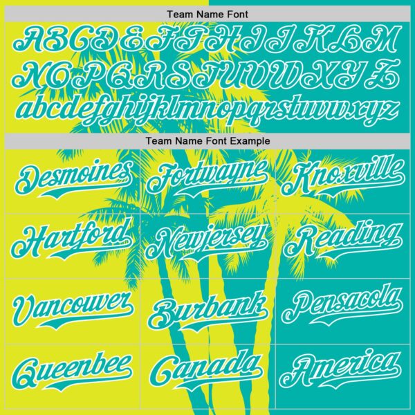 Custom Aqua Neon Yellow-White Hawaii Palm Trees Tropical Coconut Authentic Baseball Jersey