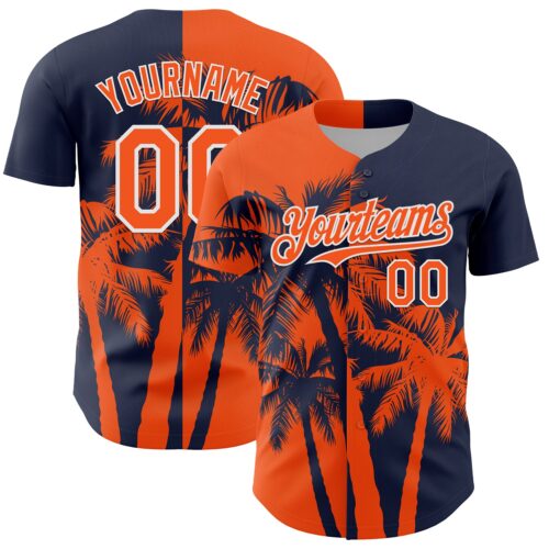 Custom Navy Orange-White Hawaii Palm Trees Tropical Coconut Authentic Baseball Jersey