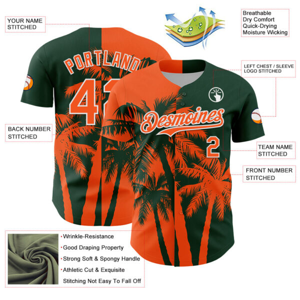 Custom Green Orange-White Hawaii Palm Trees Tropical Coconut Authentic Baseball Jersey