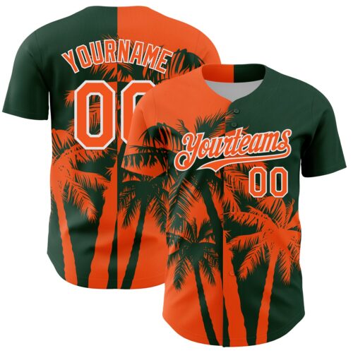 Custom Green Orange-White Hawaii Palm Trees Tropical Coconut Authentic Baseball Jersey