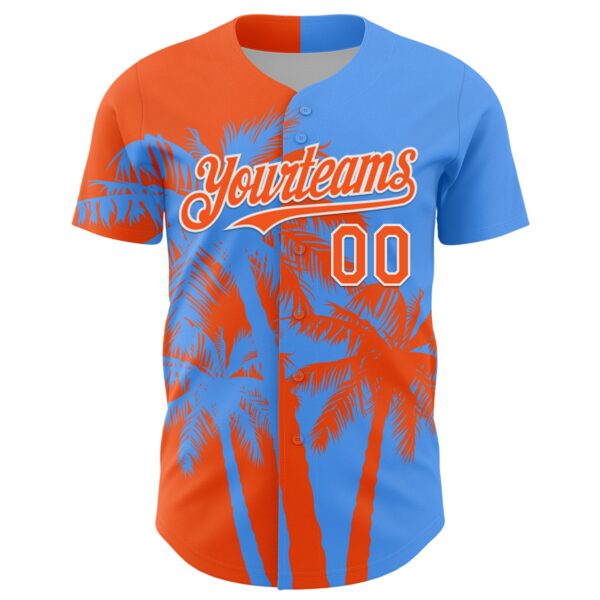 Custom Electric Blue Orange-White Hawaii Palm Trees Tropical Coconut Authentic Baseball Jersey
