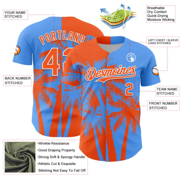 Custom Electric Blue Orange-White Hawaii Palm Trees Tropical Coconut Authentic Baseball Jersey